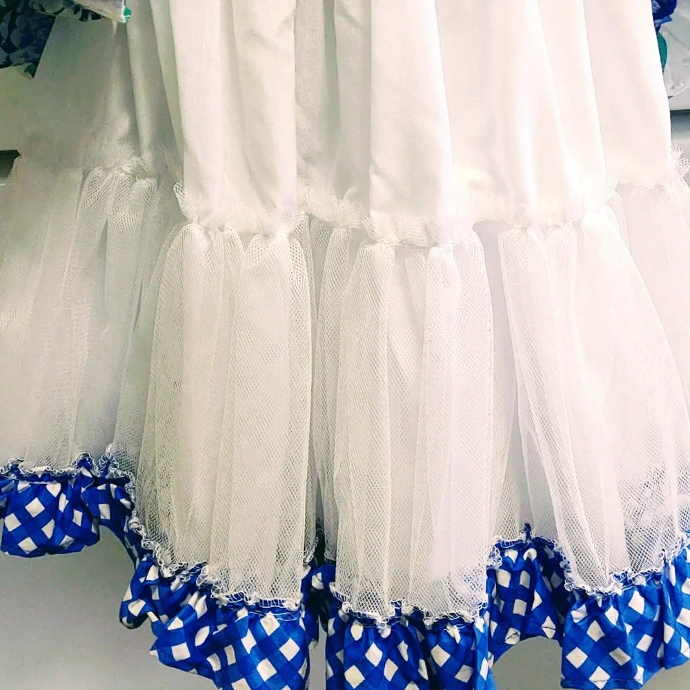 NWT NANNETTE GIRL BLUE/WHITE FLORAL POLY/COTTON PETTICOAT FLUTTER SLEEVE DRESS 5 - Picture 5 of 13